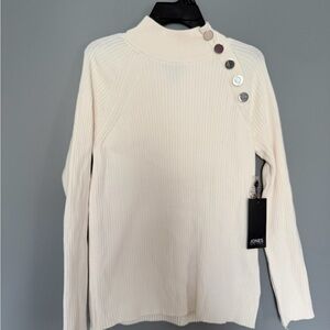 Jones New York Off-White Ribbed Knit Top